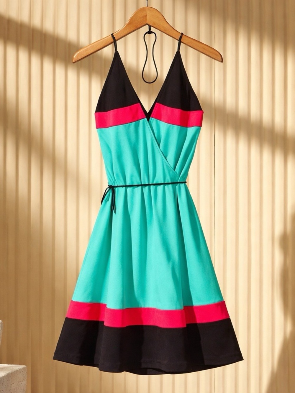 Diane Von Furstenberg Turquoise, Coral & Black V-Neck Wrap Dress